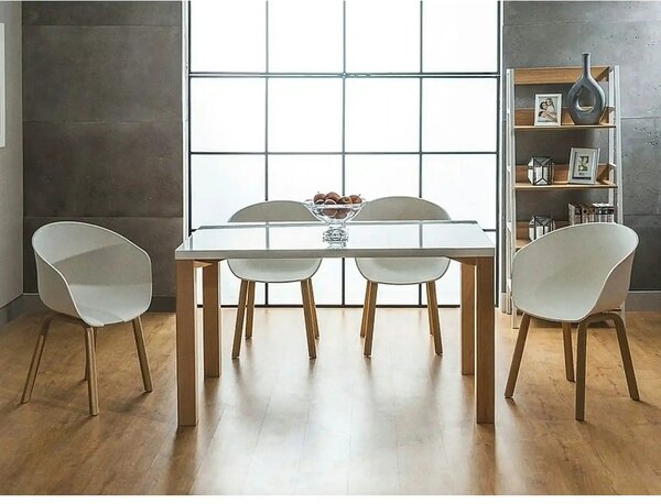 Scaun EGO, alb/stejar, plastic/metal, 56x42x80 cm