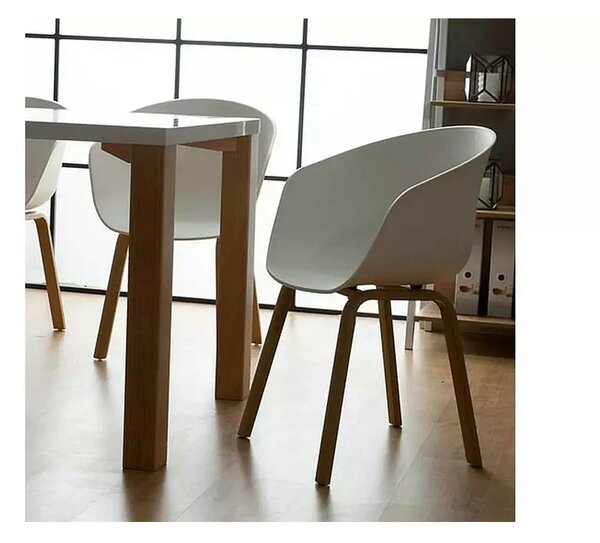 Scaun EGO, alb/stejar, plastic/metal, 56x42x80 cm