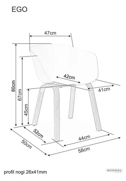 Scaun EGO, alb/stejar, plastic/metal, 56x42x80 cm