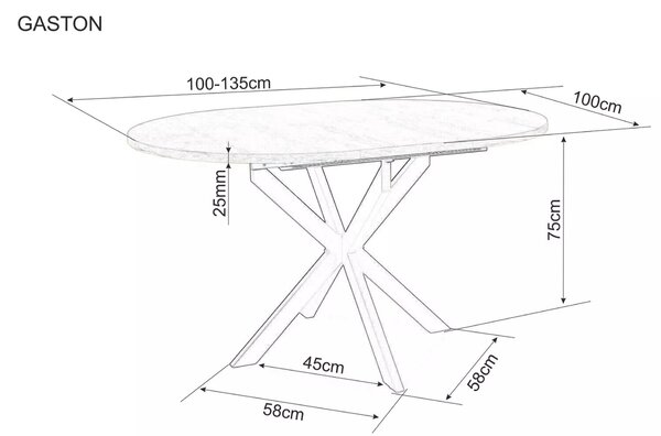 Masa extensibila pentru sufragerie GASTON, negru, 100/135x100x75 cm
