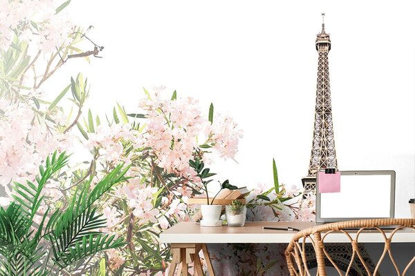 Fototapet Turnul Eiffel și flori roz