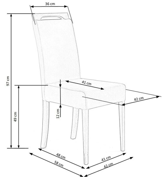 Scaun CLARION, maro/stejar, stofa catifelata/lemn, 42x58x97 cm
