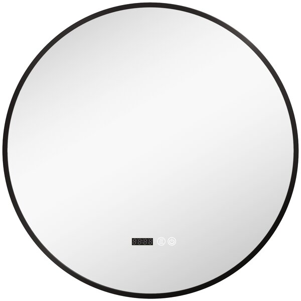 HOMCOM Oglindă de Baie Anti-Ceață cu Lumini LED Reglabile, Ø70x3 cm, Negru | Aosom Romania
