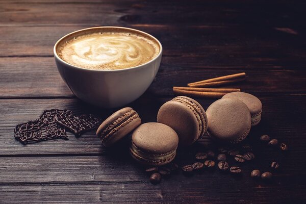 Fototapet cafea cu macarons de ciocolată