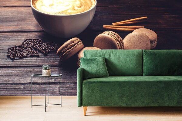 Fototapet cafea cu macarons de ciocolată