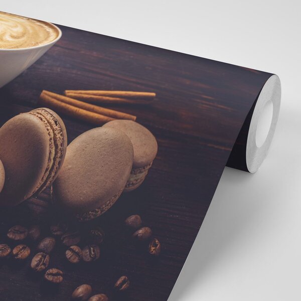 Fototapet cafea cu macarons de ciocolată