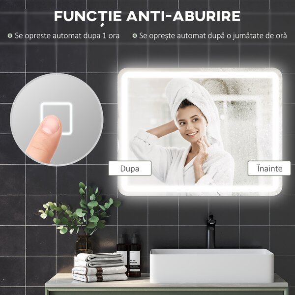 Kleankin Oglinda pentru baie cu lumini LED, 70 x 50 cm | Aosom Romania