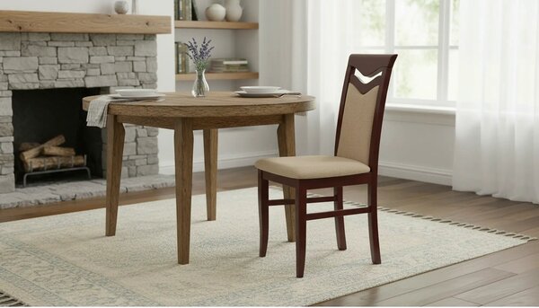 Scaun tapitat CITRONE, bej/nuc, stofa clasica/lemn, 44x43x96 cm