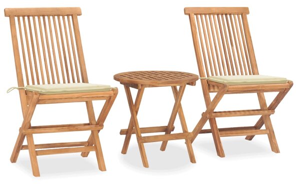 Set mobilier exterior pliabil cu perne 3 piese lemn masiv tec