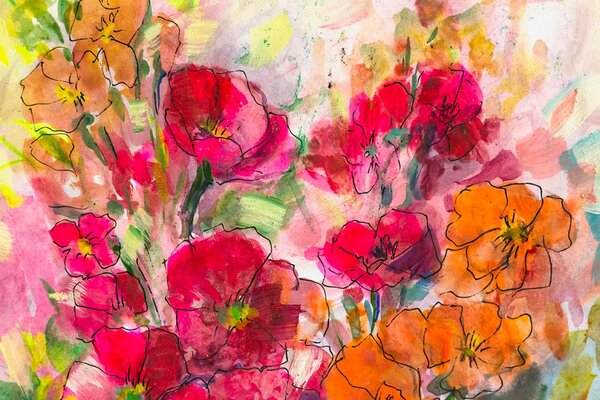 Tapet natura moartă florală pictată