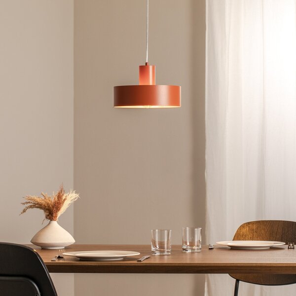 SIGMA Lampă suspendată Rif M, roșu cărămiziu, 1 bec, Ø 25 cm, oțel, reglabil, Roșu, Camera de zi / sufragerie, Metal, Modern