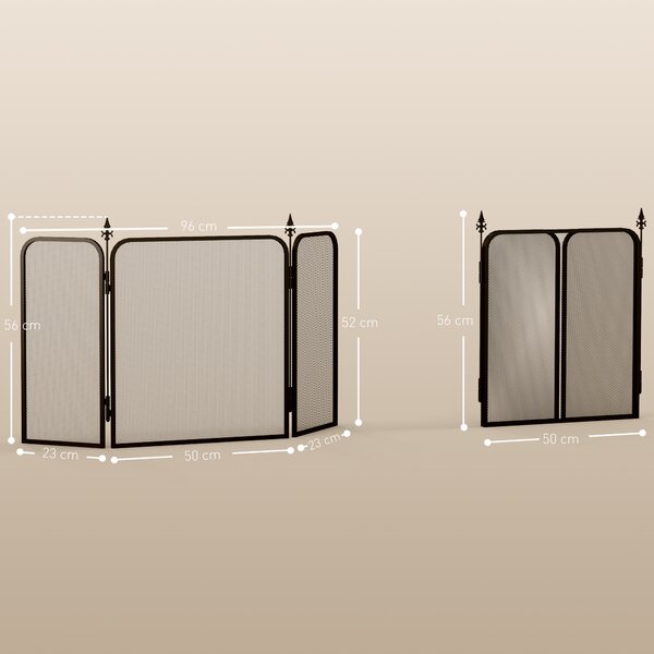 HOMCOM Paravan Pliant pentru Șemineu cu 3 Panouri, Paravan de Protecție din Metal, 96x1,3x56 cm, Negru | Aosom Romania