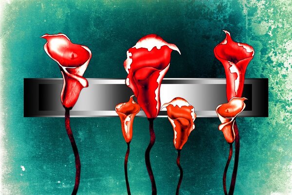 Tapet calla lilly roșii abstracte