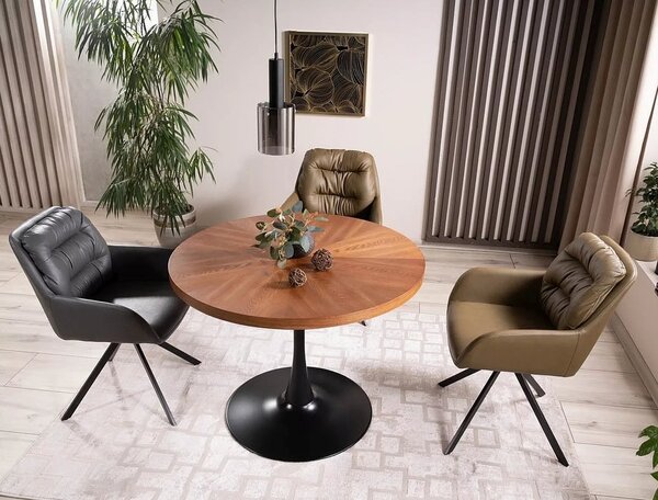 Masa rotunda lemn bucatarie AMADEO, nuc/negru, 80x80x76 cm