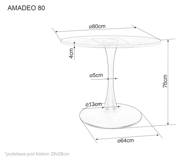 Masa rotunda lemn bucatarie AMADEO, nuc/negru, 80x80x76 cm