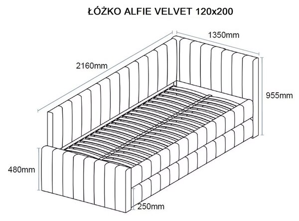 Divan 120 x 200 ALFIE, stofa catifelata bej - Bluvel 40, cu somiera si