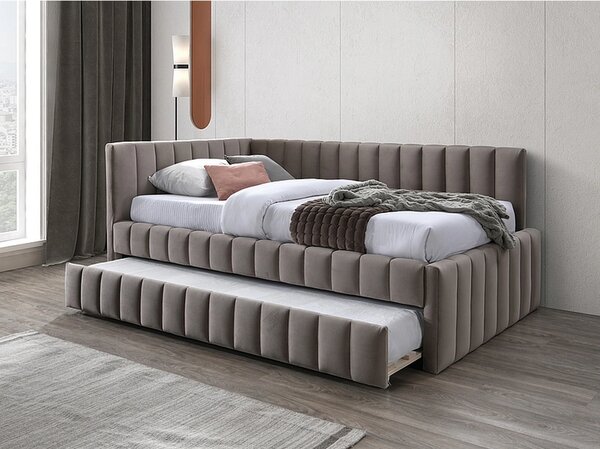 Divan 120 x 200 ALFIE, stofa catifelata bej - Bluvel 40, cu somiera si