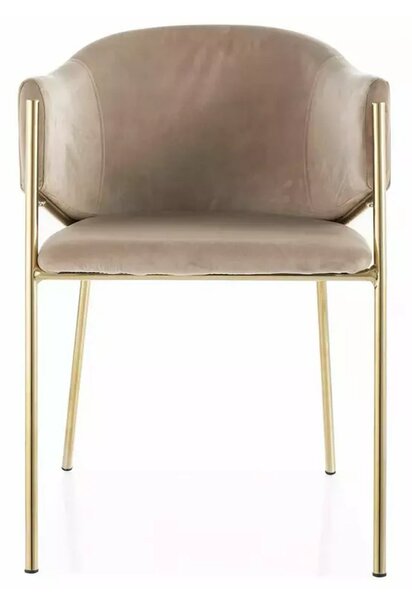 Scaun de living modern BONO, bej/auriu, stofa catifelata/metal, 55x44x