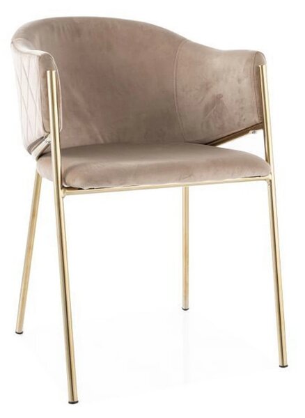 Scaun de living modern BONO, bej/auriu, stofa catifelata/metal, 55x44x
