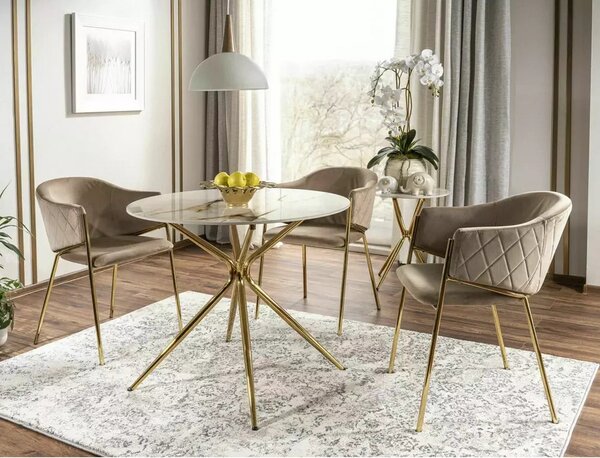 Scaun de living modern BONO, bej/auriu, stofa catifelata/metal, 55x44x