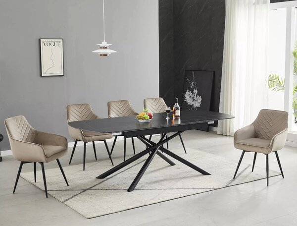 Scaun de living modern FIG, bej/negru, stofa catifelata/metal, 57x47x8
