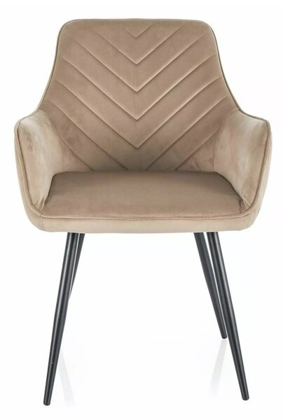 Scaun de living modern FIG, bej/negru, stofa catifelata/metal, 57x47x8