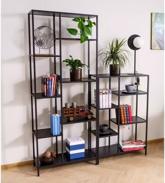 Etajera COSTA A, negru mat, PAL laminat/metal, 70x30x178 cm