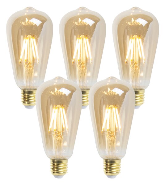 Set de 5 becuri LED E27 reglabile ST64 Goldline 5W 380lm 2200K