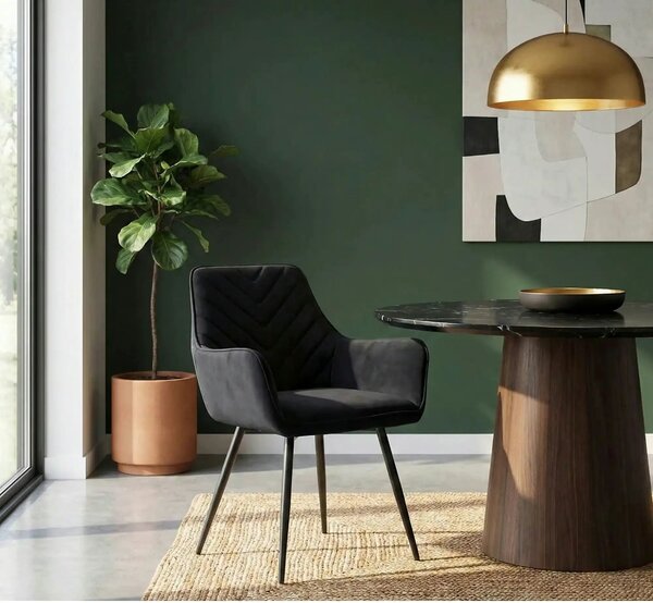 Scaun FIG, negru, stofa catifelata/metal, 57x47x85 cm