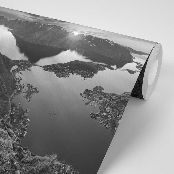 Fototapet panorama montană în design alb-negru
