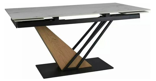Masa extensibila GENESIS, alb cu efect de marmura/negru/stejar, 160/22