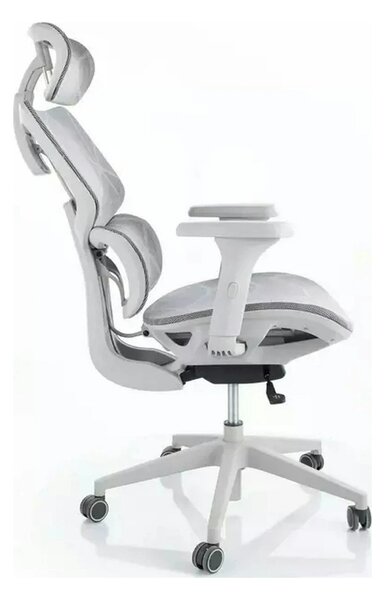 Scaun birou DEVON, gri/alb, plasa/metal, 68x50x119/129 cm