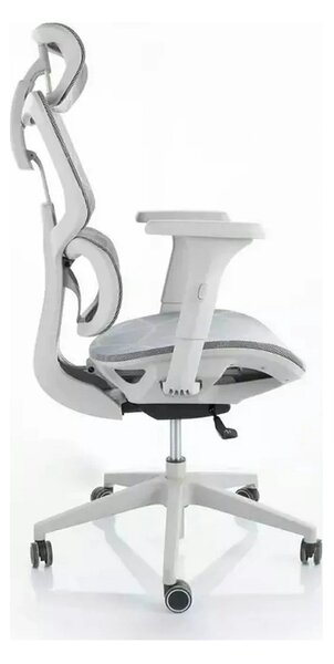 Scaun birou DEVON, gri/alb, plasa/metal, 68x50x119/129 cm