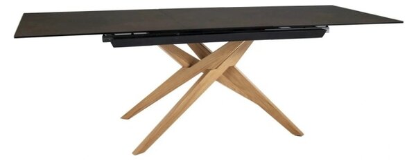 Masa extensibila LORETO, maro/stejar, sticla/ceramica/lemn, 180/230x90