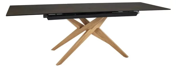 Masa extensibila LORETO, maro/stejar, sticla/ceramica/lemn, 180/230x90