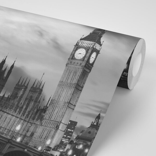 Fototapet Big Ben nocturn în Londra în alb-negru