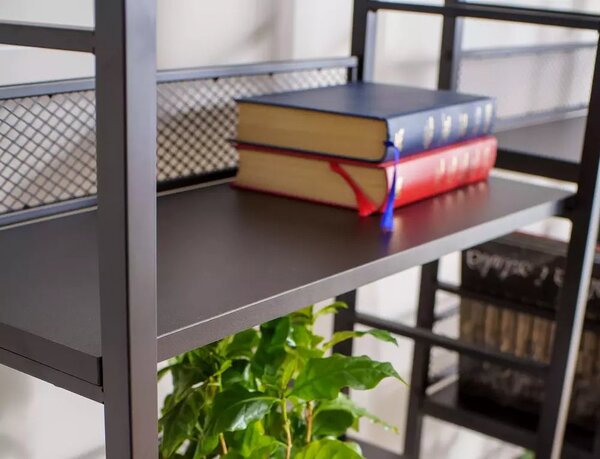 Etajera RAW R6, negru, PAL laminat/metal, 60x28x187 cm