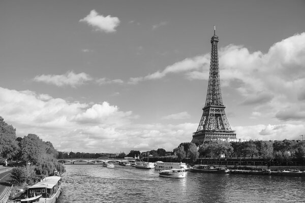 Fototapet panorama frumoasă a Parisului în alb-negru