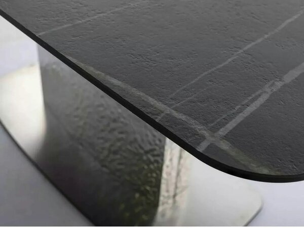 Masa extensibila MONCLER, negru/crom, sticla/ceramica/metal, 160/240x9