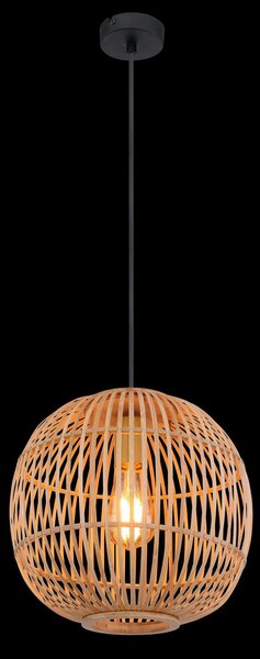 Globo Lampă suspendată Hildegard din bambus, Ø 30 cm, reglabil, Lemn, Camera de zi / sufragerie, Lemn, Scandinavă