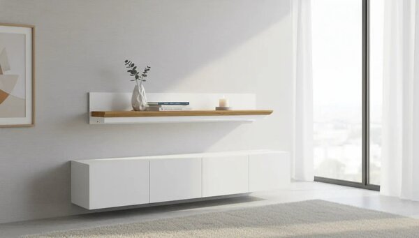 Raft LEON, stejar grand/alb, DTD laminat, 120x19x20 cm