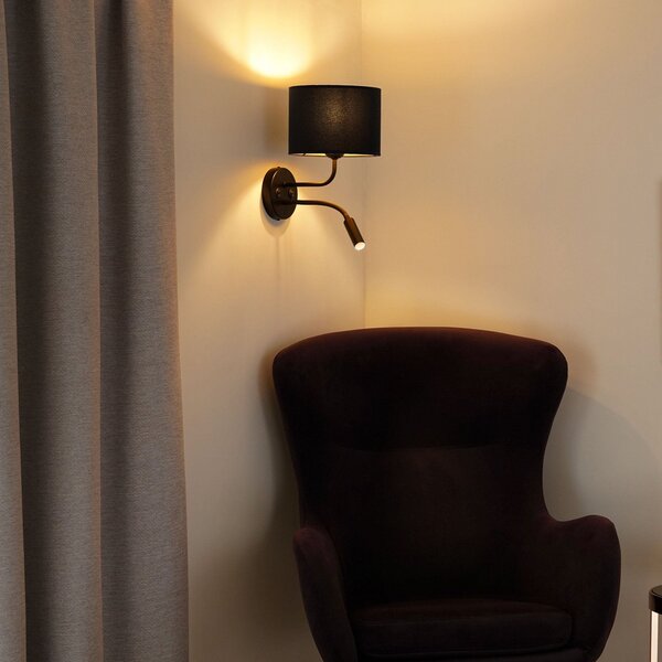 Duolla Aplică de perete Roller, catifea albastru închis, negru, cu lumină citit, Albastru, Camera de zi / sufragerie, Țesătură / Textil
