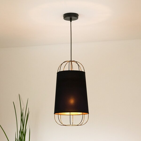 Duolla Lampă suspendată Lantern mică, textil, metal, negru, reglabil, Negru, Camera de zi / sufragerie, Țesătură / Textil