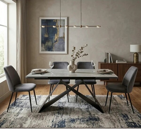 Masa extensibila WESTIN, crem/negru, sticla/metal, 160-240x90x77 cm