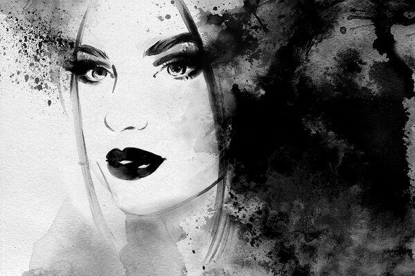 Tapet portret feminin la modă în design alb-negru