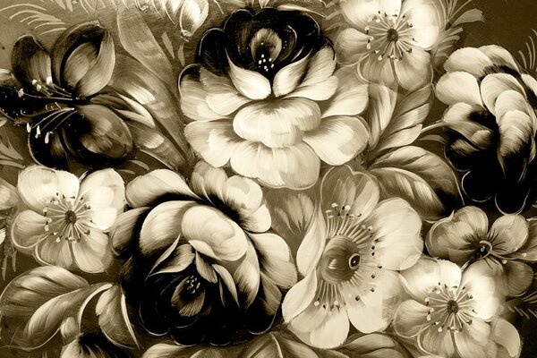 Tapet flori în design sepia