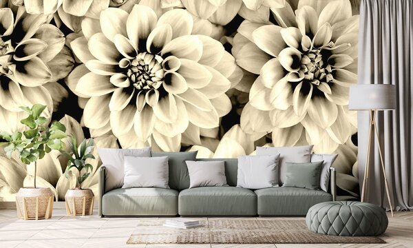 Fototapet flori de dalia în design sepia