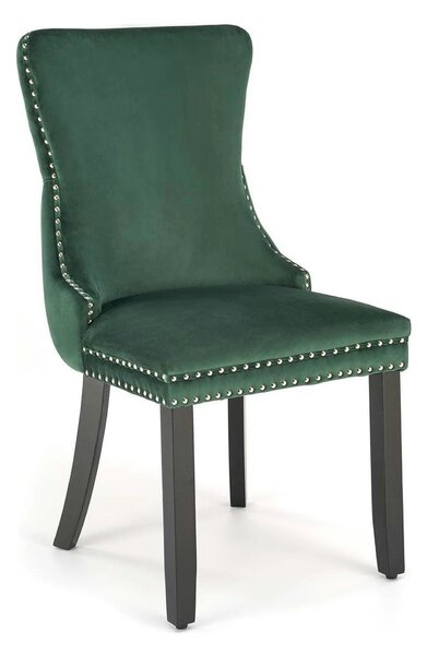 Scaun ALDA, verde inchis/negru, stofa catifelata/lemn, 50x62x95 cm
