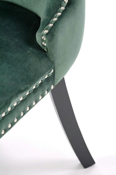 Scaun ALDA, verde inchis/negru, stofa catifelata/lemn, 50x62x95 cm