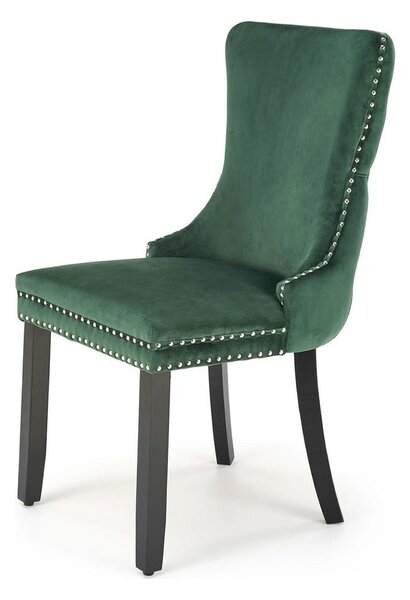 Scaun ALDA, verde inchis/negru, stofa catifelata/lemn, 50x62x95 cm